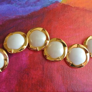6 Vintage buttons white plastic with gold color trim, retro-28mm