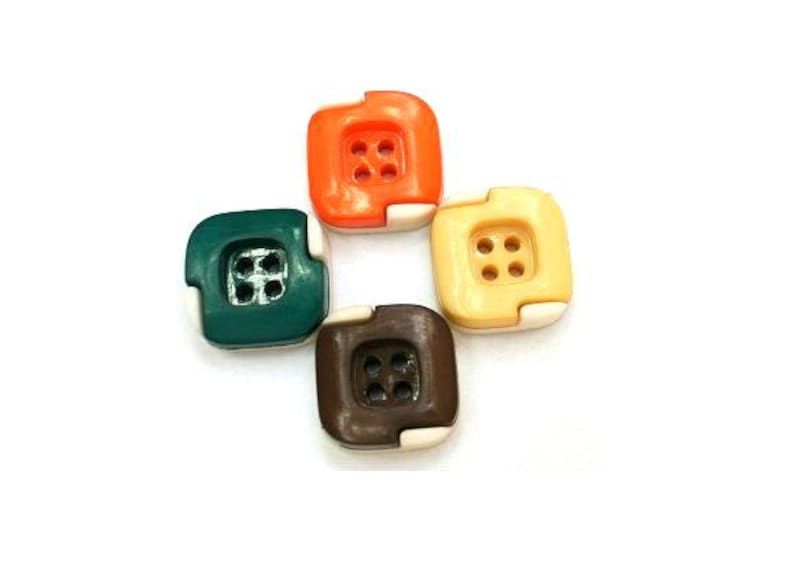 green- with white cream 24 vintage plastic buttons 4 colors-brown orange square buttons 12mm