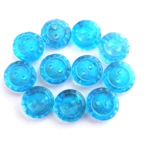 10 Bottoni, vetro, antico vintage, blu, traslucido, 10 mm