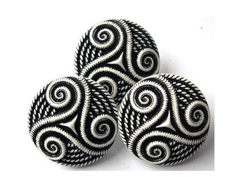 6 Vintage plastic buttons, black and white unique design