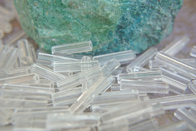 35 Vintage Glass Beads Clear Glass Tube Beads Hexagon Cut Etsy