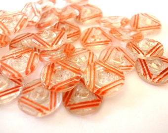 6 Vintage antique buttons crystal painted red on clear glass, Czech, 18mm