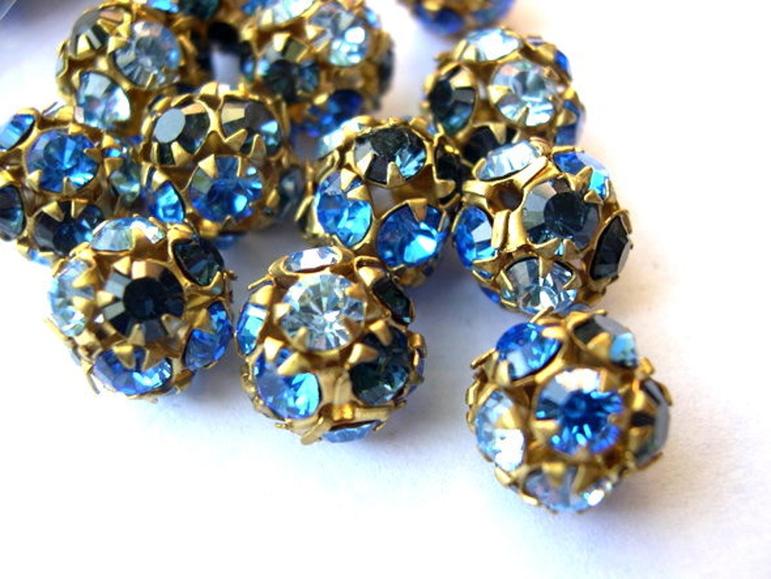 Vintage SWAROVSKI BEADS 10mm Blue Shades Crystals in Brass Etsy