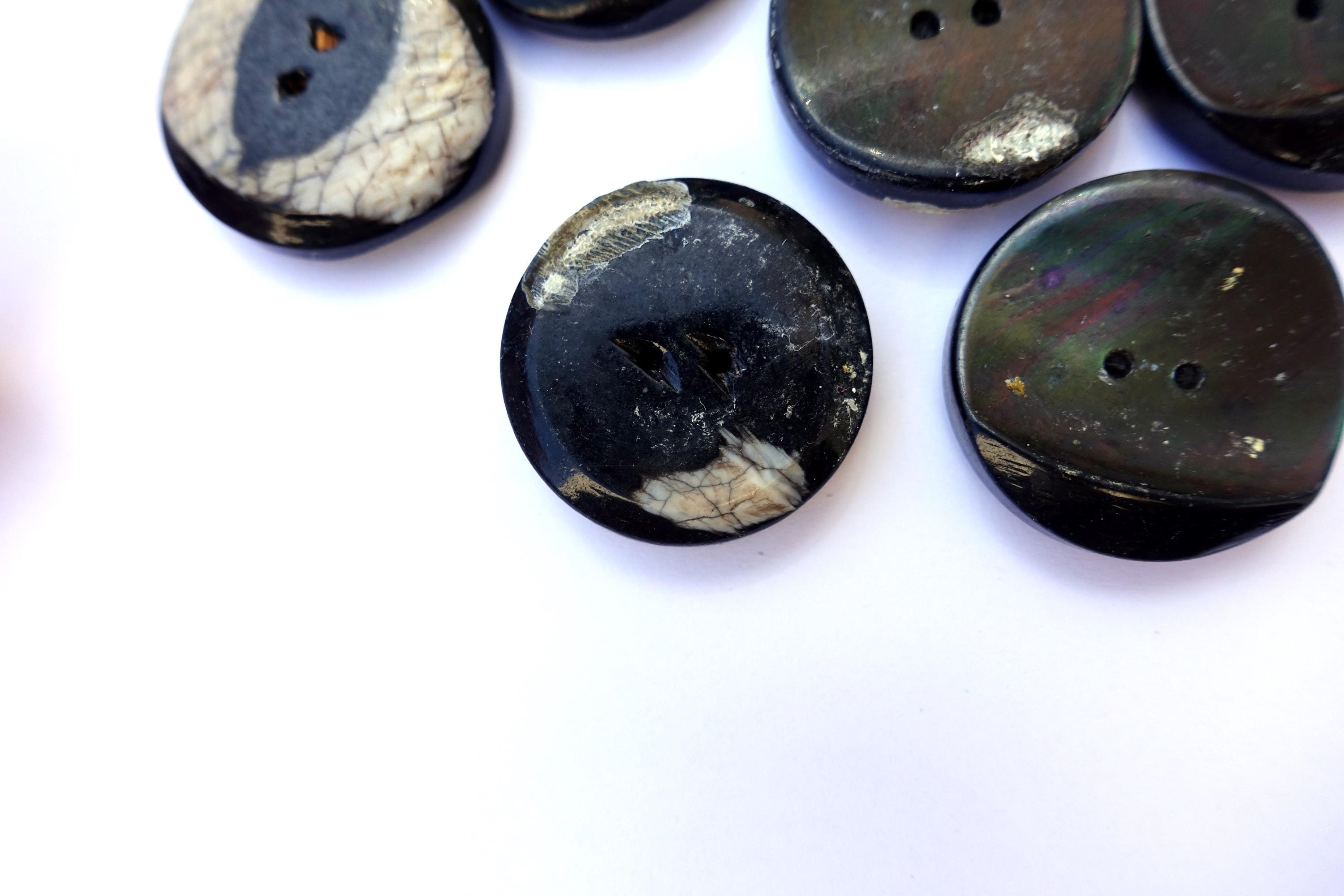 6pcs Antique Vintage Black Shell Buttons Few Sizes, Rare-select Size ...