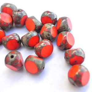 10 Glass beads Czech orange with silver color unique shape 9mm