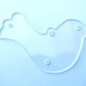 2 Vintage beads bird shape traslucent clear plastic 72mmx43mm large