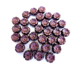 Flower Beads : Black Czech glass Copper Wash 10mm [ 16pcs ]