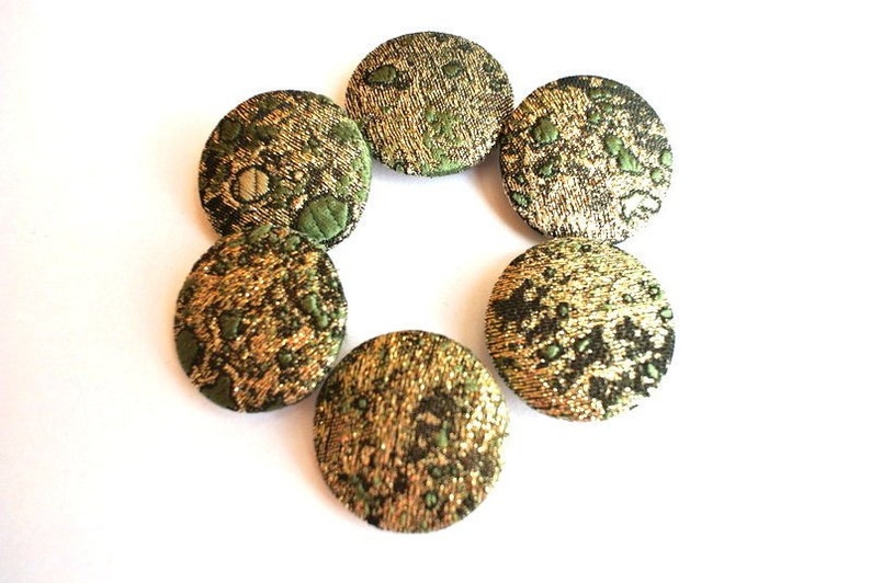 6 Fabric covered buttons handmade buttons cotton 32mm3.2cm green with gold color retro style blue shades retro style fabric