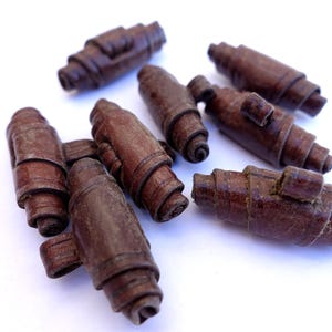 6 Vintage Deep Brown Leather Buttons: Rare Handmade 37mm