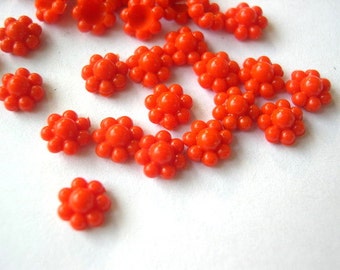 50 Vintage flowers cabochon,red orange 6mm, proper for jewelry, scrapbooking, crafts