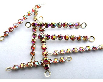6 cuentas conectoras de cristal Swarovski vintage: AB Rosa Aurora Boreal, engaste plateado