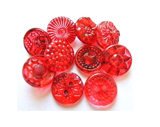 Vintage Glass Buttons 10 Buttons Hand Painted in Red 10 Etsy