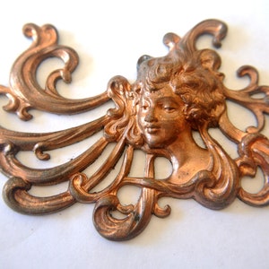 Vintage metal fairy head, metal stamping ART NOUVEAU style  85mmx53mm, RARE