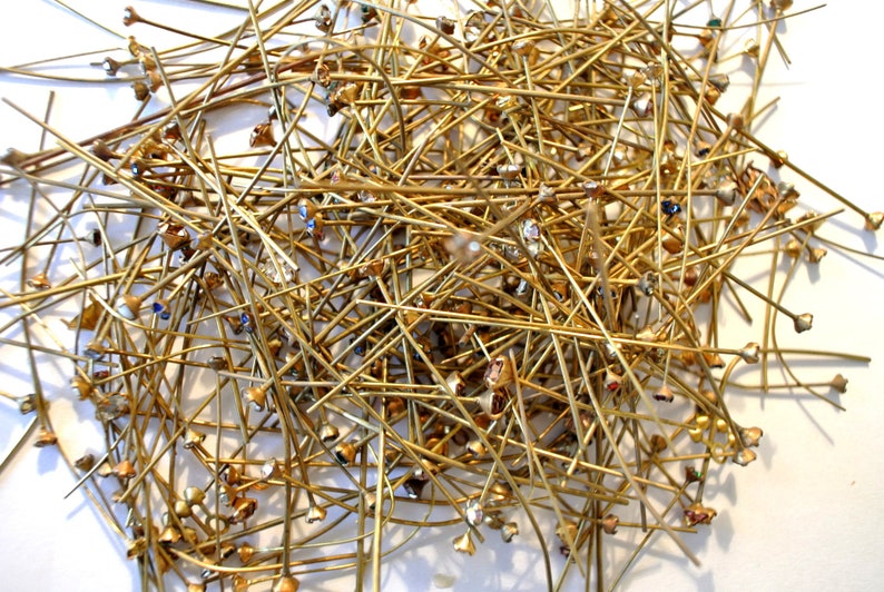 MIX lot of vintage Swarovski brass headpins with crystals, assorted colors and sizes, jewelry making findings-select quantity image 2