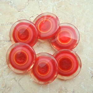 6 Red Plastic Buttons: Translucent Orange Circle Design