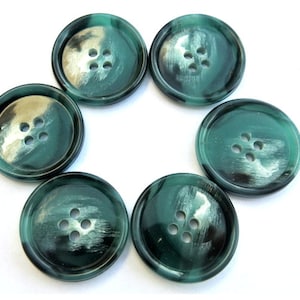 6 Buttons vintage plastic blue green 26mm
