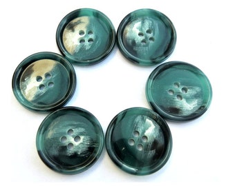 6 Buttons vintage plastic blue green 26mm