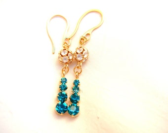 Earrings made of VINTAGE Swarovski ball bead with crystals embedded in vintage brass metal setting