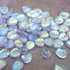 30 Czech glass beads light purple leaf shape 9mmX8mm
