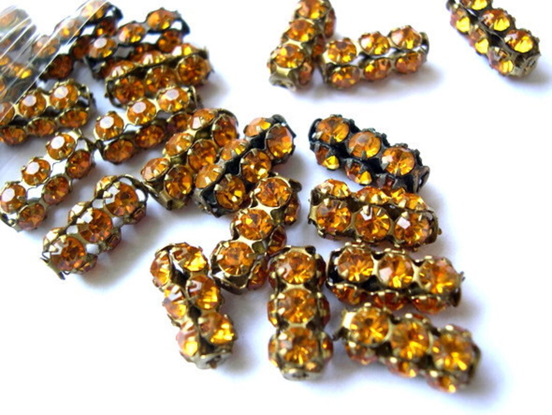 2 Vintage SWAROVSKI Beads Yellow Rhinestones Crystals in Metal Etsy