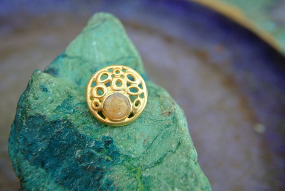 6 Vintage buttons gold color metal with dots and trim 15mm