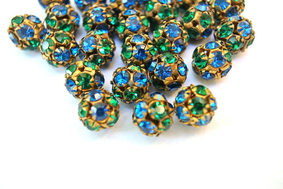 Vintage Swarovski Beads Blue and Green Crystals in Brass Etsy
