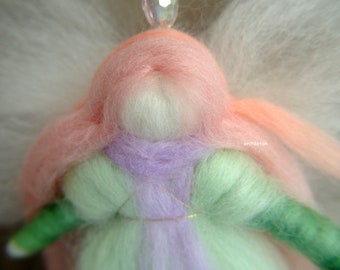 Wool fairy, blessing fairy in GREEN shades, Waldorf art doll, needle felted soft sculpture doll