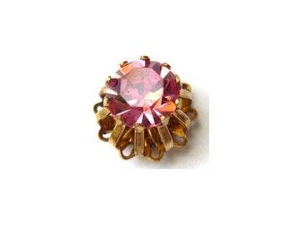 Antique vintage Swarovski cabochon, pink crystal cut 1100 mounted in brass setting