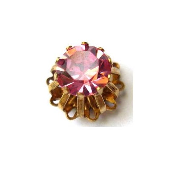 Antique vintage Swarovski cabochon, pink crystal cut 1100 mounted in brass setting