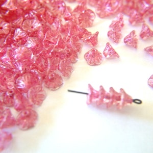 35pcs Glass flower bell beads 7mmx5mm, Czech glass beads jewelry supply pink shade