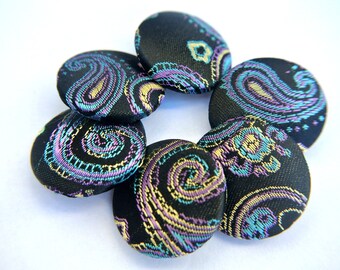 Damask Fabric Covered Buttons: Handmade Paisley Design (Set of 6)