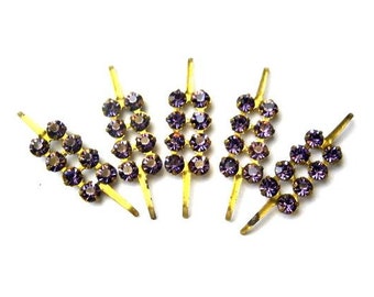 2 Connettori vintage in cristallo Swarovski: strass viola in ottone