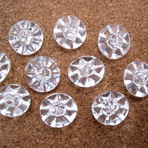 Buttons, antique vintage, clear glass, Czech, flower pattern, 14mm, select amount