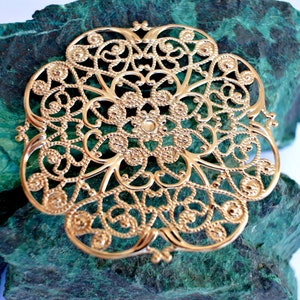 Vintage filigree metal gold color flower design 62mm