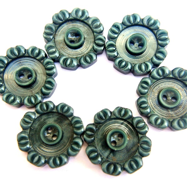 6 Buttons, flower buttons, vintage antique flowers plastic unusual gray ,RARE-select size