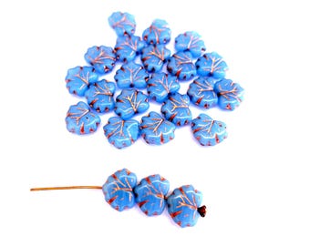 Leaf beads Czech Glass Blue Leaves Copper Wash 12mmx10mm DIY Making Jewelry