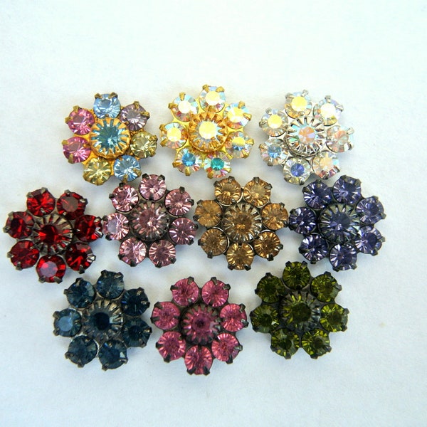 SWAROVSKI flower cabouchon , antique vintage, embeded crystals, 11mm-10 colors-choose quantity