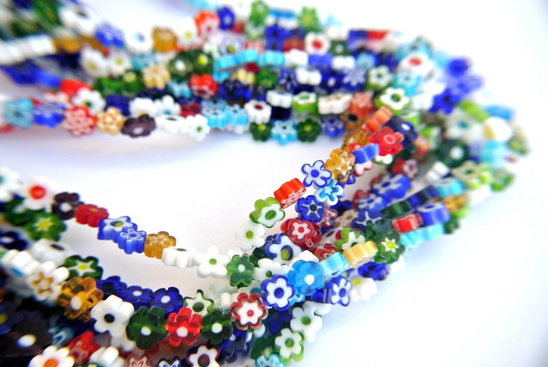 Perlin Millefiori Glasperlen – 2 Stränge, Ca. 130 Stück, 6 Mm Durchmesser, Bunt Gemischt, Für Schmuck & Basteln