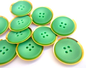 6 Buttons, vintage, metal, gold color with green -select size