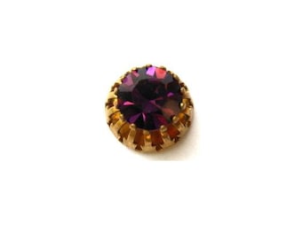 Antique vintage Swarovski cabbochon, violet crystal cut 1100 mounted in brass setting