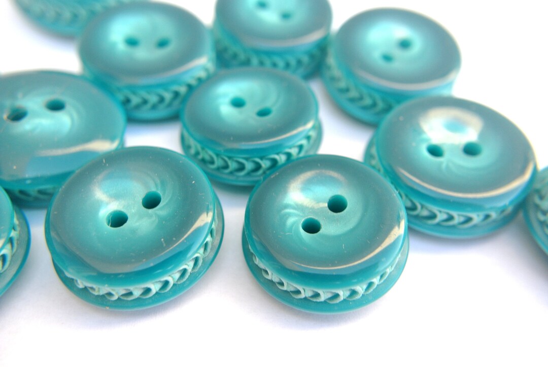 6 Vintage Plastic Buttons, Artisian Buttons 25mm, 10mm Height, Blue
