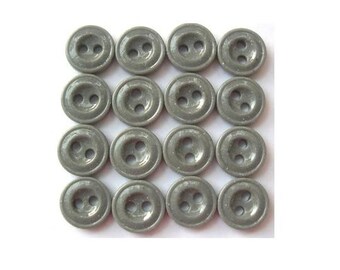 15 glass buttons, antique vintage buttons, can be use as a bead, grey, 12mm