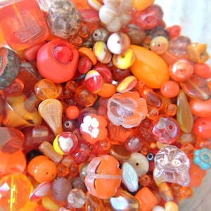 Mix glass beads, 50 gram, all are CZECH high quality beads in range of orange shades