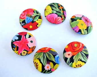 6 Fabric covered buttons, handmade buttons, made of cloth, cotton 38mm/3.8cm, vivid colors