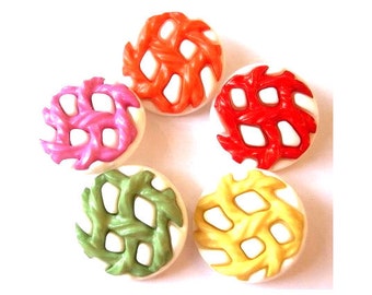 5 Vintage buttons, 5 colors, 27mm, made in Italy