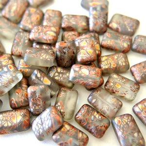 12 Czech glass beads, rectangle 12mmx8mm glass Czech beads with print