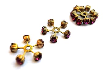 2 SWAROVSKI CRYSTAL beads, vintage,  flower shape brass setting with pink crystals- RARE-choose size