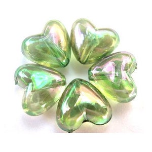 25 Vintage beads heart shape lucite plastic translucent green 10mm image 1