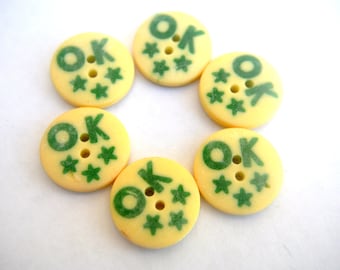 10 Antique vintage plastic buttons light beige with OK prints-select size and quantity