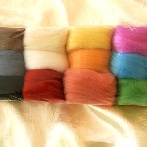 Merino wool roving, 12 colors 28 micron made in Italy 120 gram